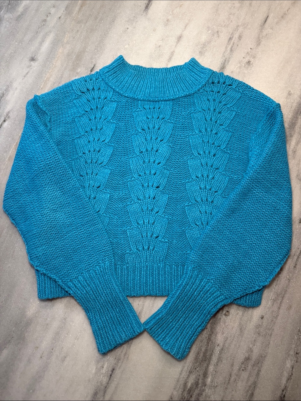 Free People Turquoise Cable-Knit Turtleneck Sweater